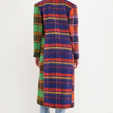 Colorblock Plaid Trench Coat
