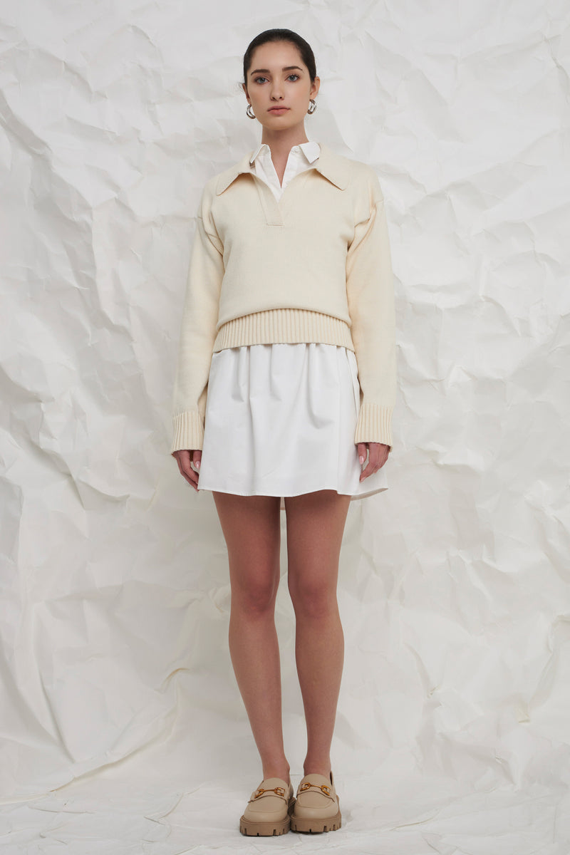 Mixed Knit Collared Sweater