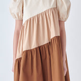ENGLISH FACTORY-Asymmetrical Colorblock Puff Sleeve Dress-DRESSES available at Objectrare