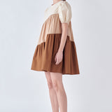 ENGLISH FACTORY-Asymmetrical Colorblock Puff Sleeve Dress-DRESSES available at Objectrare