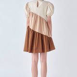 ENGLISH FACTORY-Asymmetrical Colorblock Puff Sleeve Dress-DRESSES available at Objectrare