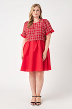 Load image into Gallery viewer, Mixed Media Tweed Poplin Mini Dress
