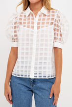 Load image into Gallery viewer, ENGLISH FACTORY-Short Sleeve Organza Grid Blouse-TOPS available at Objectrare

