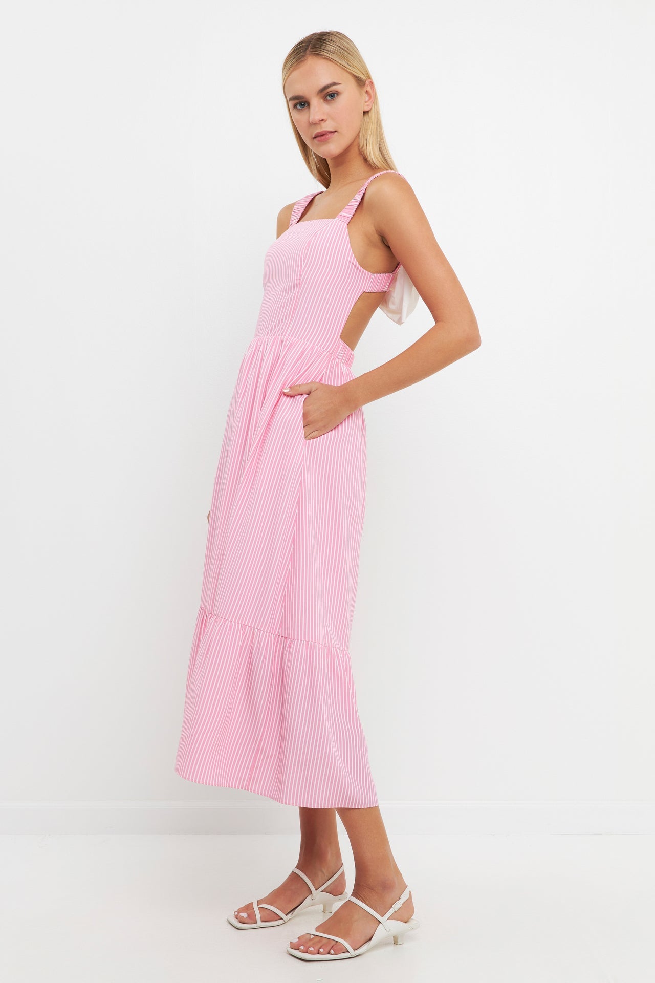 ENGLISH FACTORY-Contrast Bow Striped Maxi Dress-DRESSES available at Objectrare