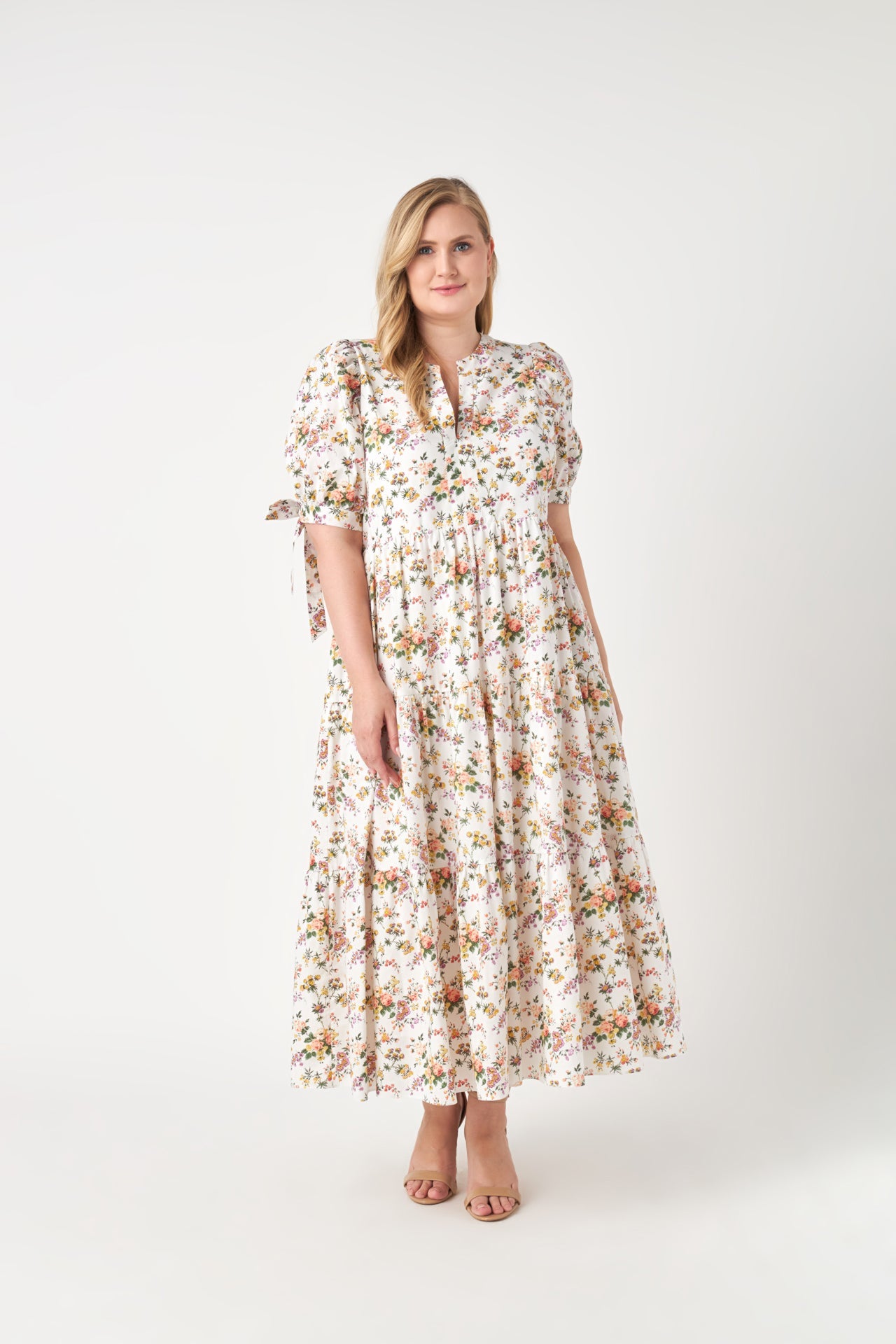 ENGLISH FACTORY-Floral Tiered Midi Dress-DRESSES available at Objectrare