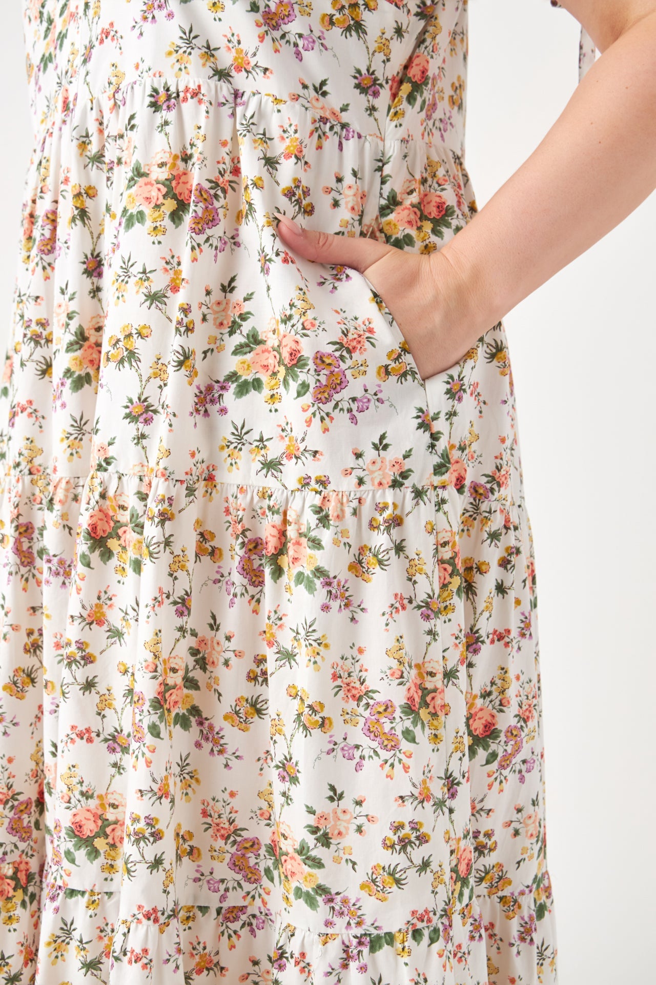 ENGLISH FACTORY-Floral Tiered Midi Dress-DRESSES available at Objectrare