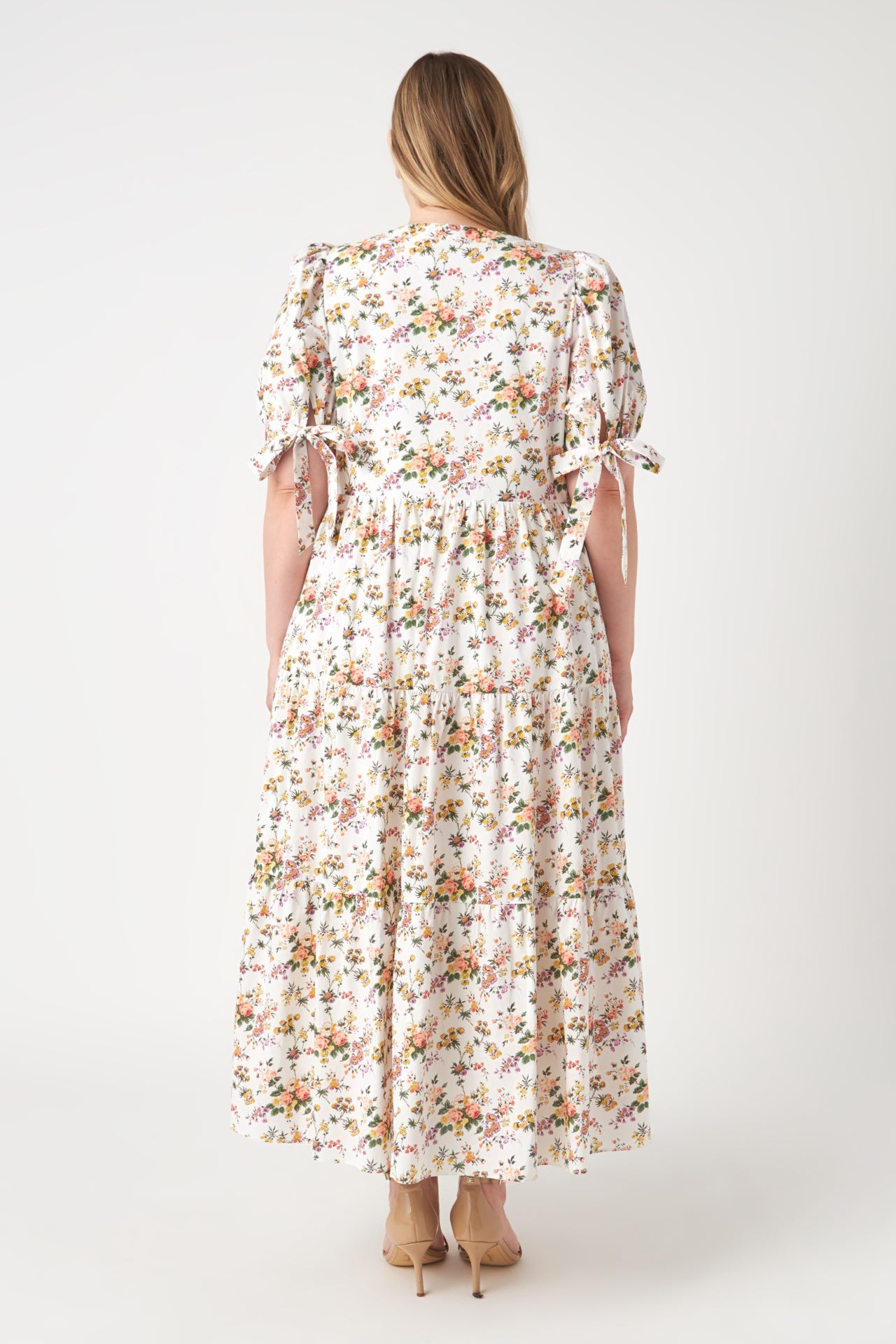 ENGLISH FACTORY-Floral Tiered Midi Dress-DRESSES available at Objectrare