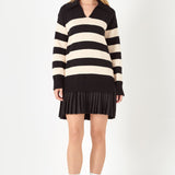 ENGLISH FACTORY - Mixed Media Stripe Pleated Mini Dress - DRESSES available at Objectrare