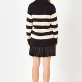 ENGLISH FACTORY - Mixed Media Stripe Pleated Mini Dress - DRESSES available at Objectrare