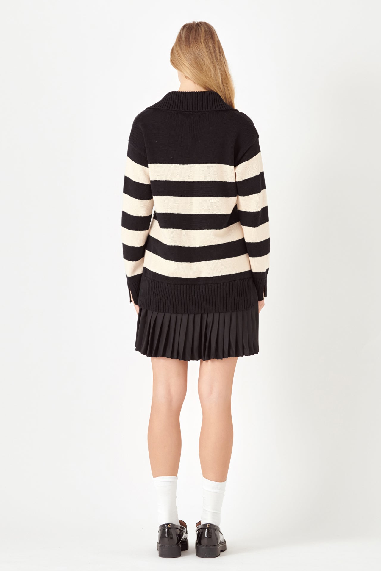 ENGLISH FACTORY - Mixed Media Stripe Pleated Mini Dress - DRESSES available at Objectrare