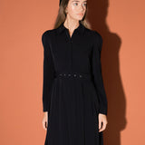 ENGLISH FACTORY-Pleated Collared Long Sleeve Midi Dress-DRESSES available at Objectrare