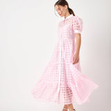ENGLISH FACTORY-Gridded Organza Tiered Maxi Dress-DRESSES available at Objectrare