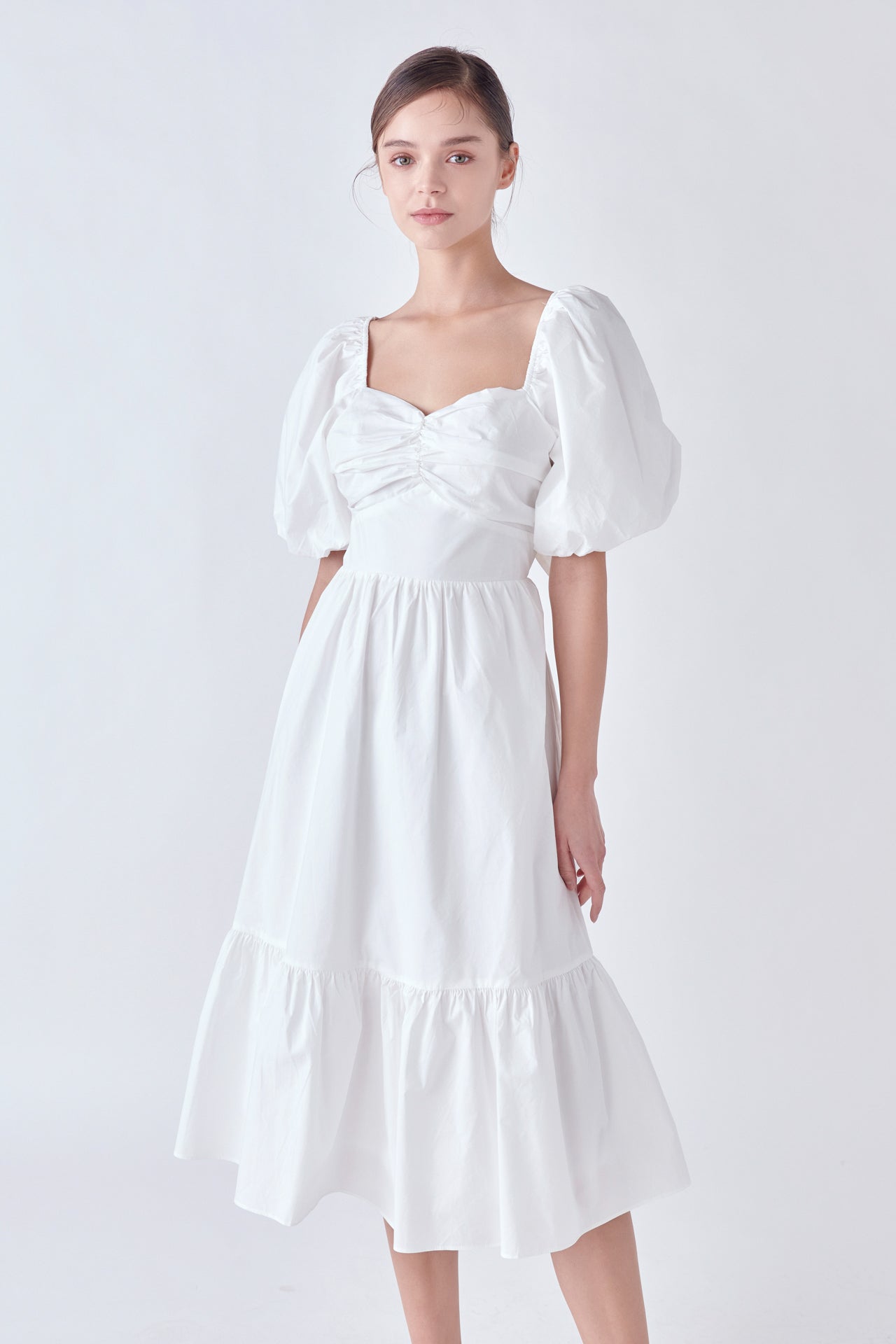 Puff Sleeve Back Bow Midi Dress – English Factory