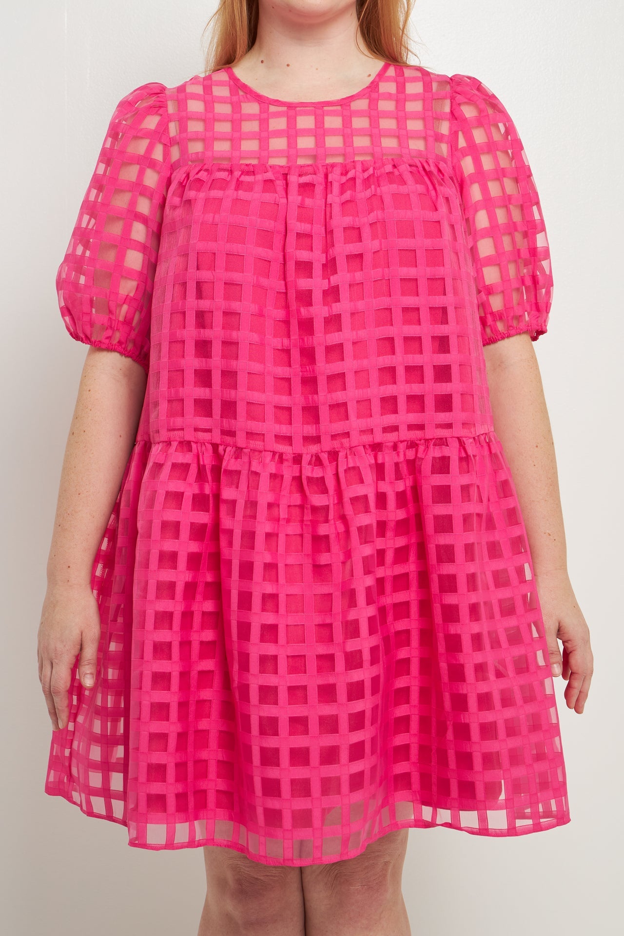 ENGLISH FACTORY - Gridded Puff Sleeve Dress - DRESSES available at Objectrare