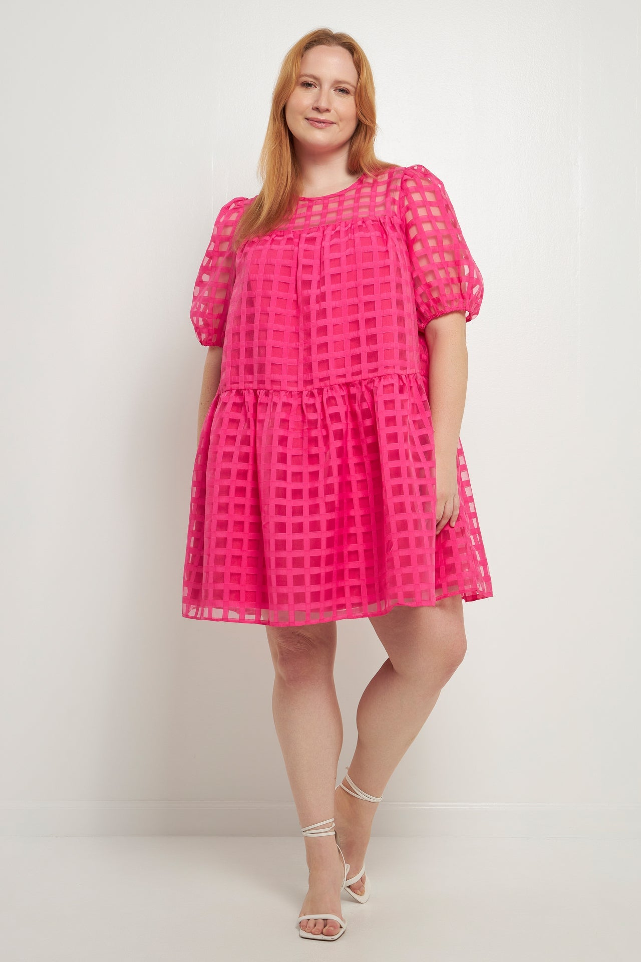 ENGLISH FACTORY - Gridded Puff Sleeve Dress - DRESSES available at Objectrare