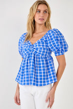 Load image into Gallery viewer, Gingham Twisted Puff Sleeve Top
