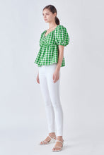 Load image into Gallery viewer, Gingham Twisted Puff Sleeve Top
