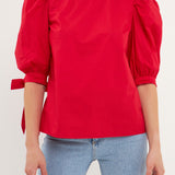 Bow Banded Puff Sleeve Blouse