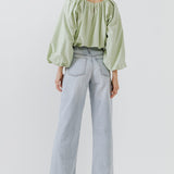 ENGLISH FACTORY-Cropped Blouson Long Sleeve Top-TOPS available at Objectrare
