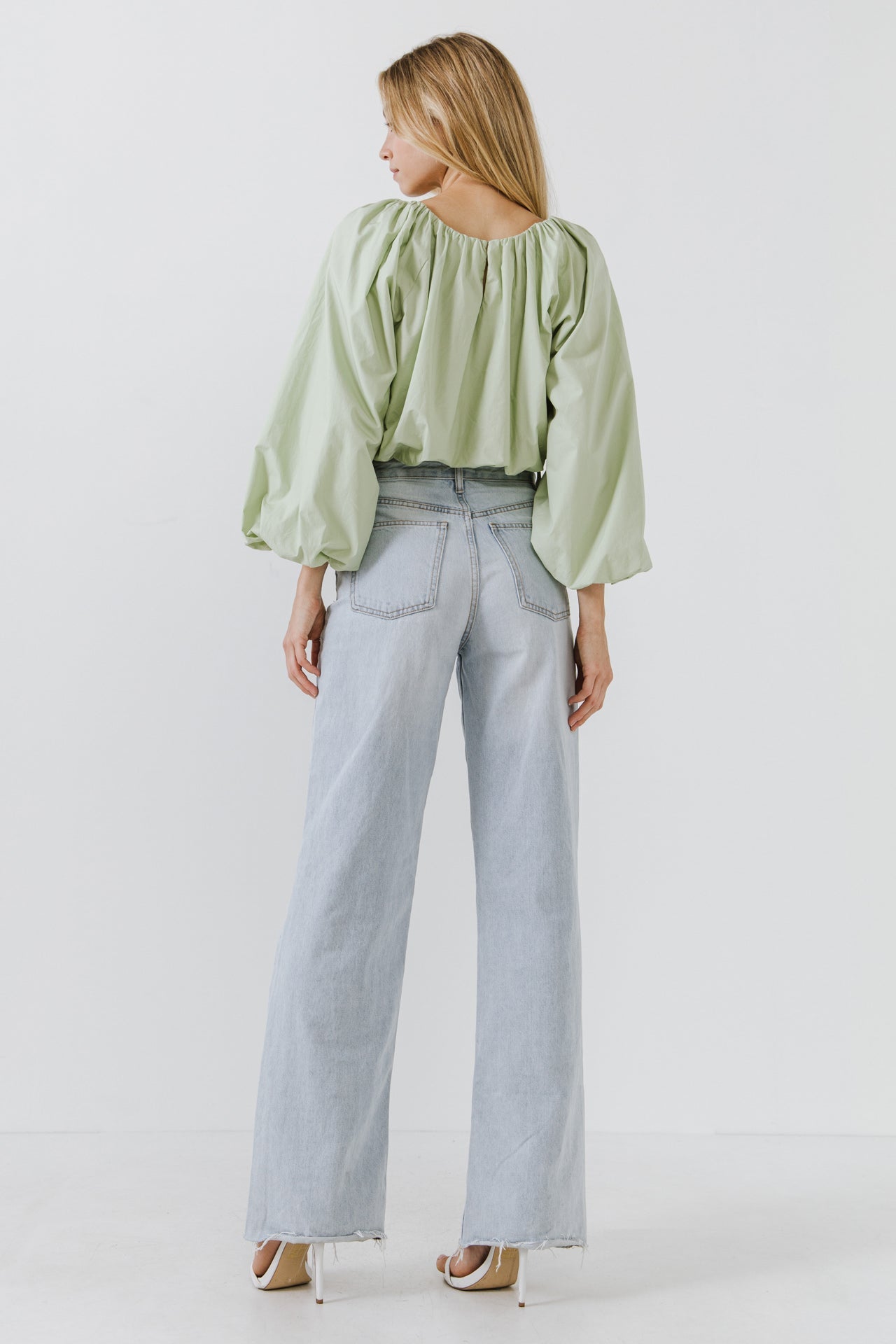 ENGLISH FACTORY-Cropped Blouson Long Sleeve Top-TOPS available at Objectrare