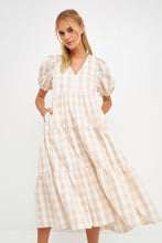 Load image into Gallery viewer, Gingham Puff Sleeve Midi Dress
