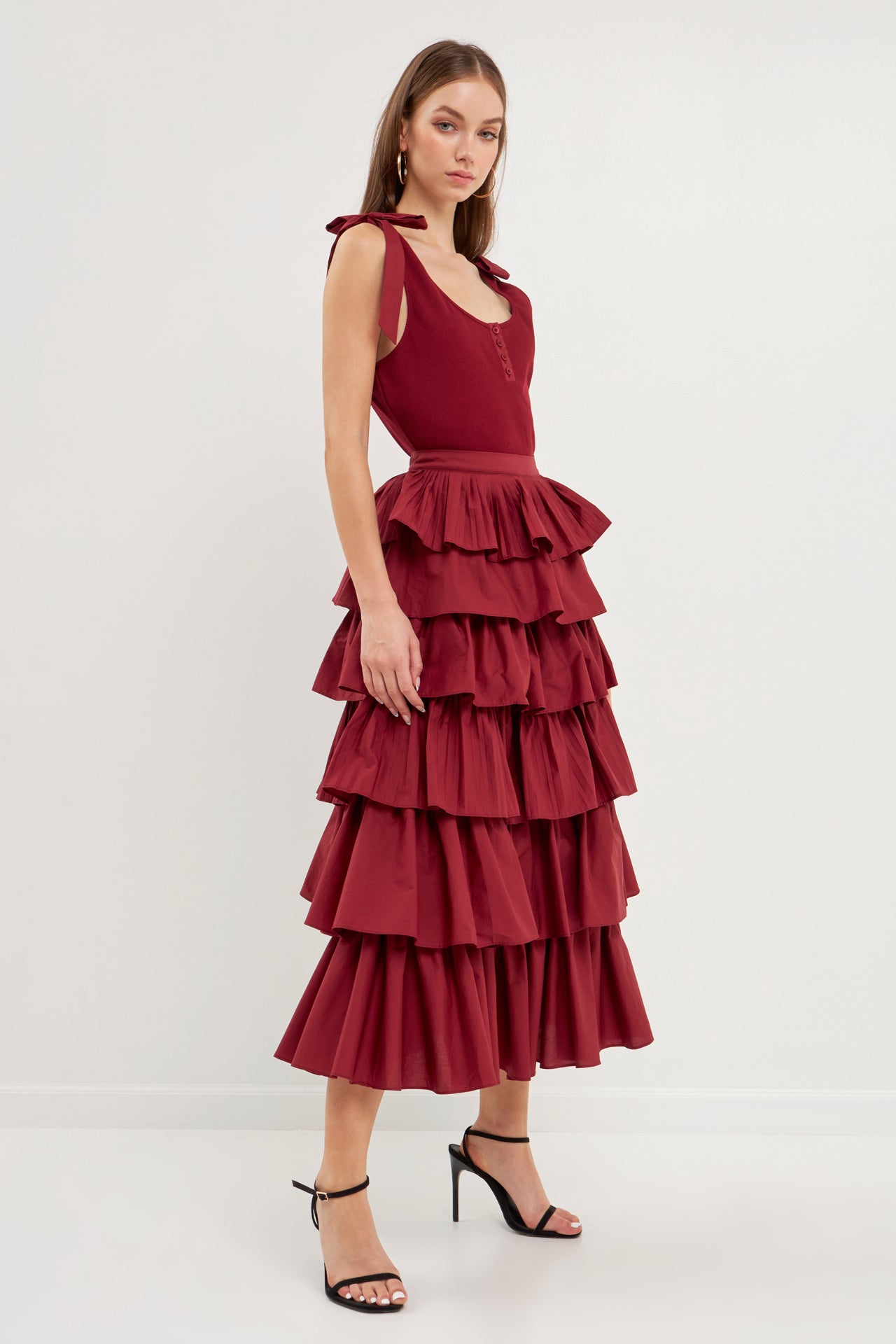 Pleated Combo Maxi Poplin Skirt