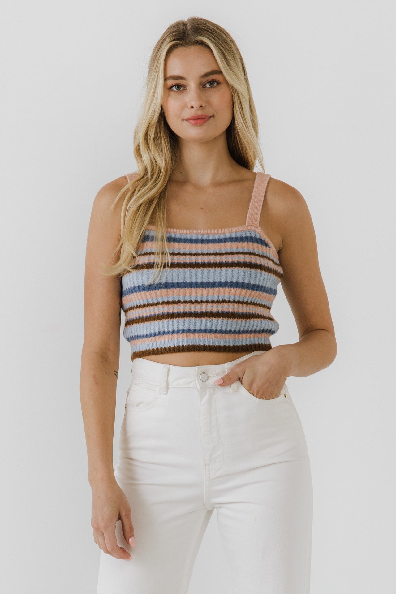 ENGLISH FACTORY - Stripe Knit Tank Top - CAMI TOPS & TANK available at Objectrare