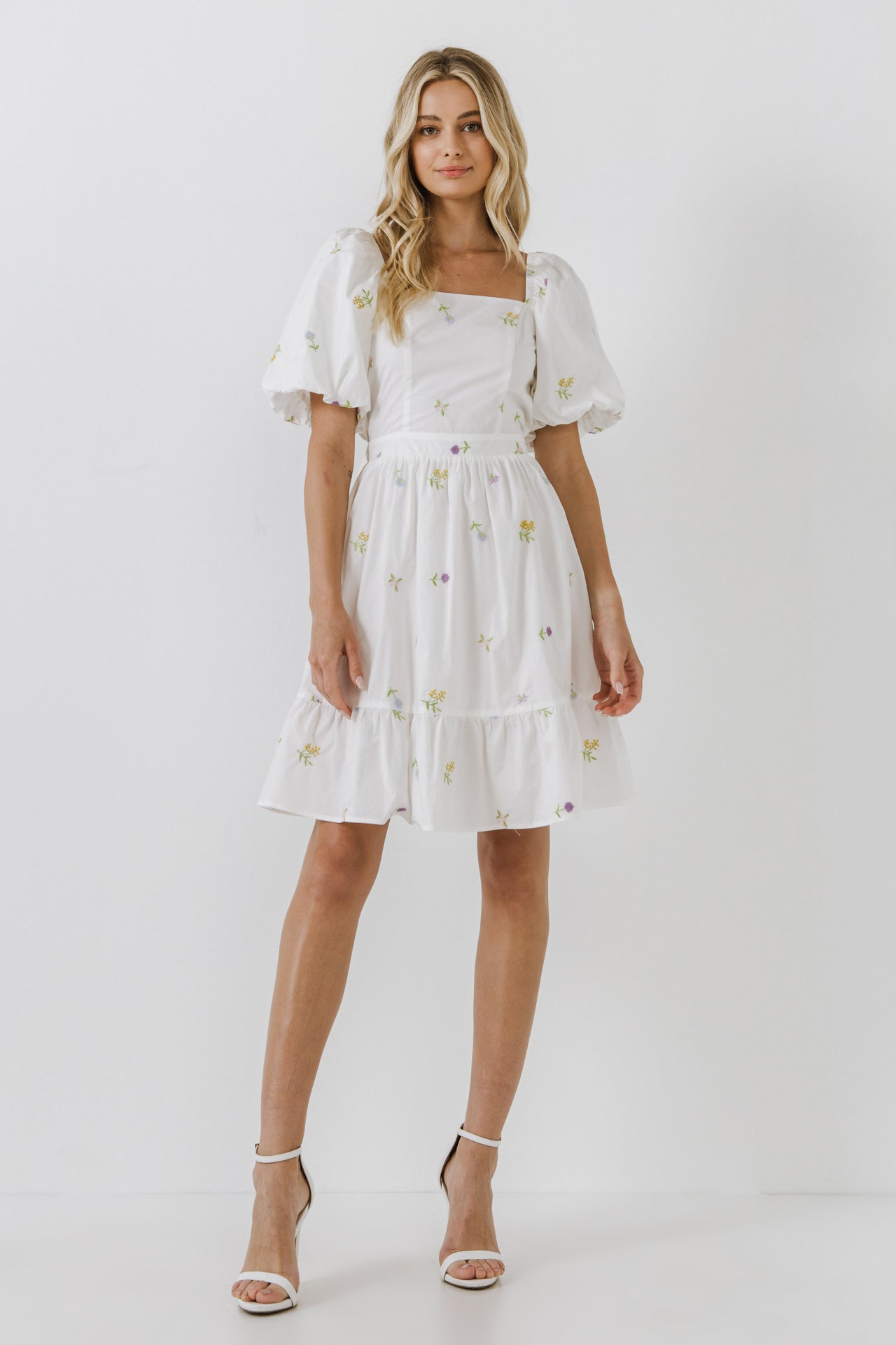 ENGLISH FACTORY-Floral Embroidery Back Tie Mini Dress-DRESSES available at Objectrare