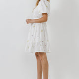 ENGLISH FACTORY-Floral Embroidery Back Tie Mini Dress-DRESSES available at Objectrare