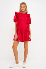 Load image into Gallery viewer, Mixed Media Ruffle Detail Mini Dress
