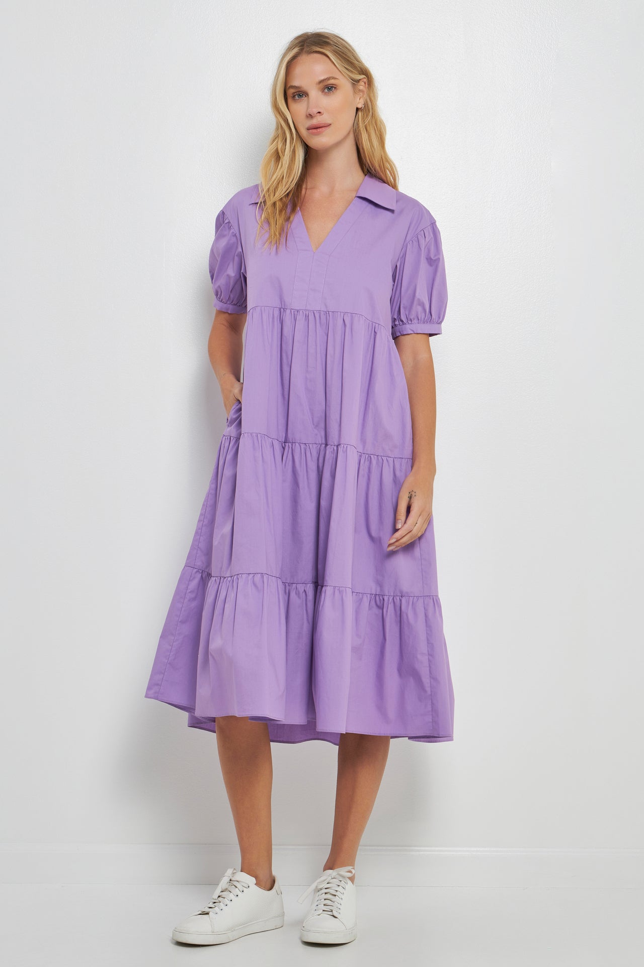 Short Puff Sleeve Midi Dress