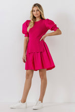 Load image into Gallery viewer, Mixed Media Puff Sleeve Mini Dress
