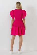 Load image into Gallery viewer, Mixed Media Puff Sleeve Mini Dress
