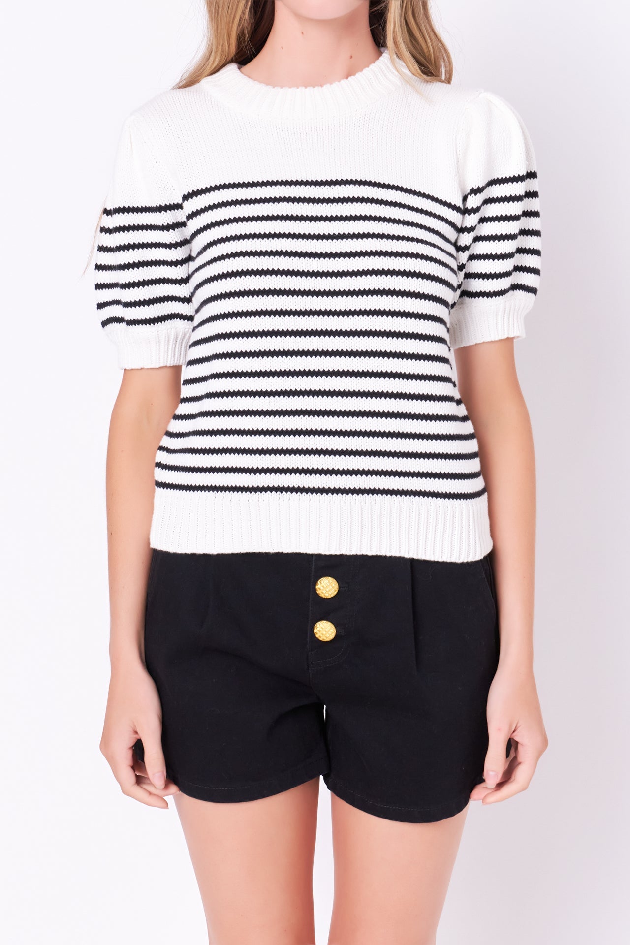 Stripe Short Puff Sleeve Sweater – English Factory