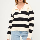 Stripe V-neckline with Collar Sweater