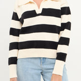 Stripe V-neckline with Collar Sweater
