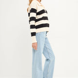 Stripe V-neckline with Collar Sweater