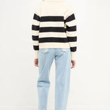 Stripe V-neckline with Collar Sweater