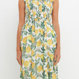Lemon Print Smocked Bodice Midi Dress- Sold Out