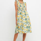 Lemon Print Smocked Bodice Midi Dress- Sold Out