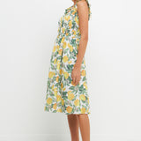 Lemon Print Smocked Bodice Midi Dress- Sold Out