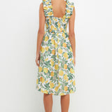 Lemon Print Smocked Bodice Midi Dress- Sold Out