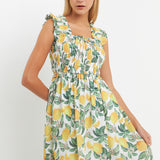Lemon Print Smocked Bodice Midi Dress- Sold Out