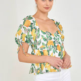 Lemon Print Puff Sleeve Top- Sold Out