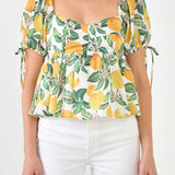 Lemon Print Puff Sleeve Top- Sold Out
