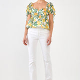 Lemon Print Puff Sleeve Top- Sold Out