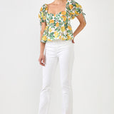Lemon Print Puff Sleeve Top- Sold Out
