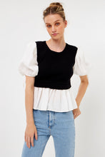 Load image into Gallery viewer, Mixed Media Puff Sleeve Knit Top
