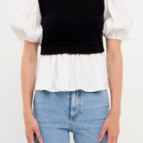Mixed Media Puff Sleeve Knit Top