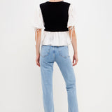 Mixed Media Puff Sleeve Knit Top